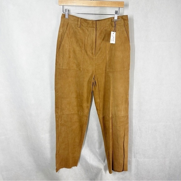 Eleventy Platinum Leather Suede Straight Leg Pants Size US 2 EU 40 Camel Brown - Picture 1 of 12